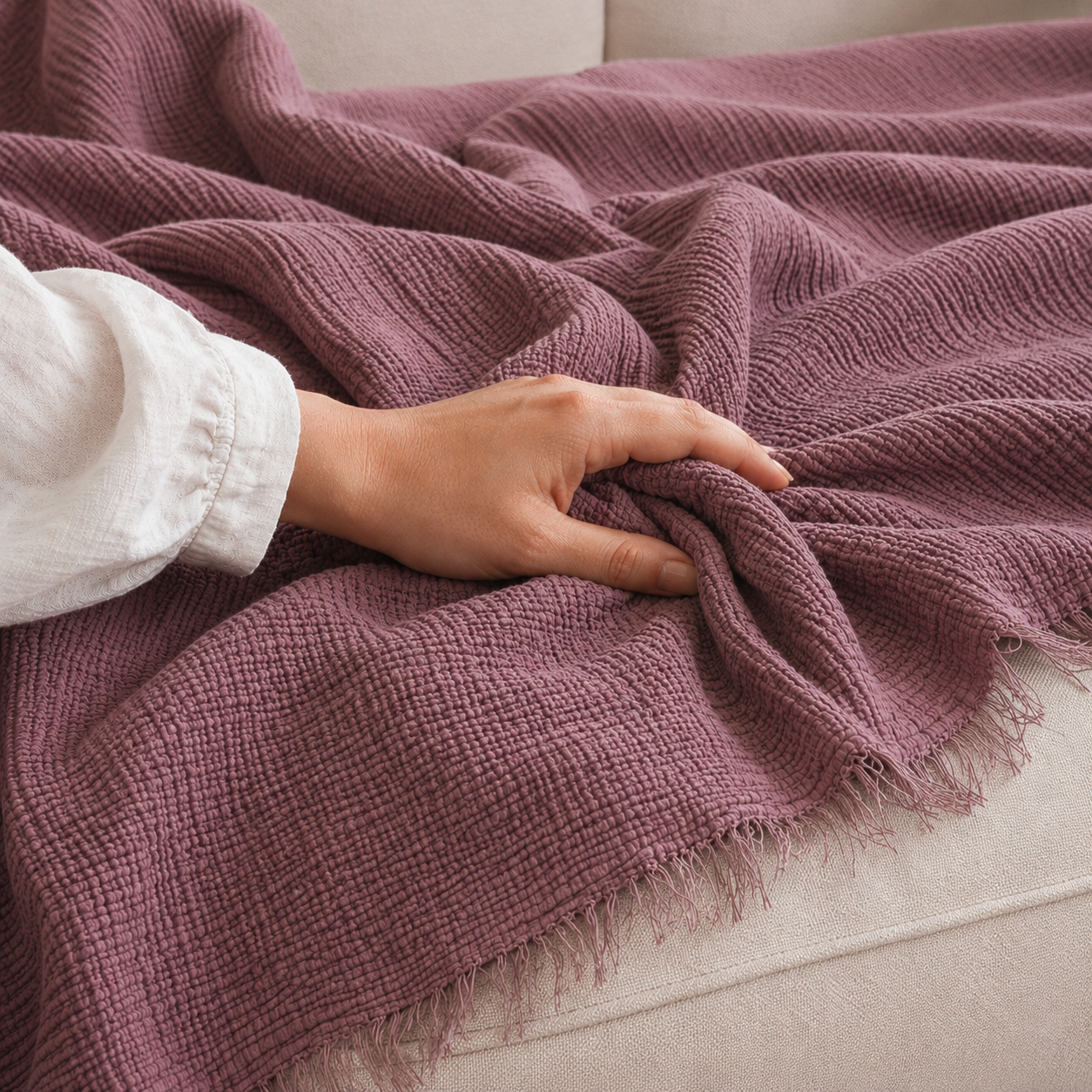 Musselin Decke aus türkischer Bio-Baumwolle – Mauve