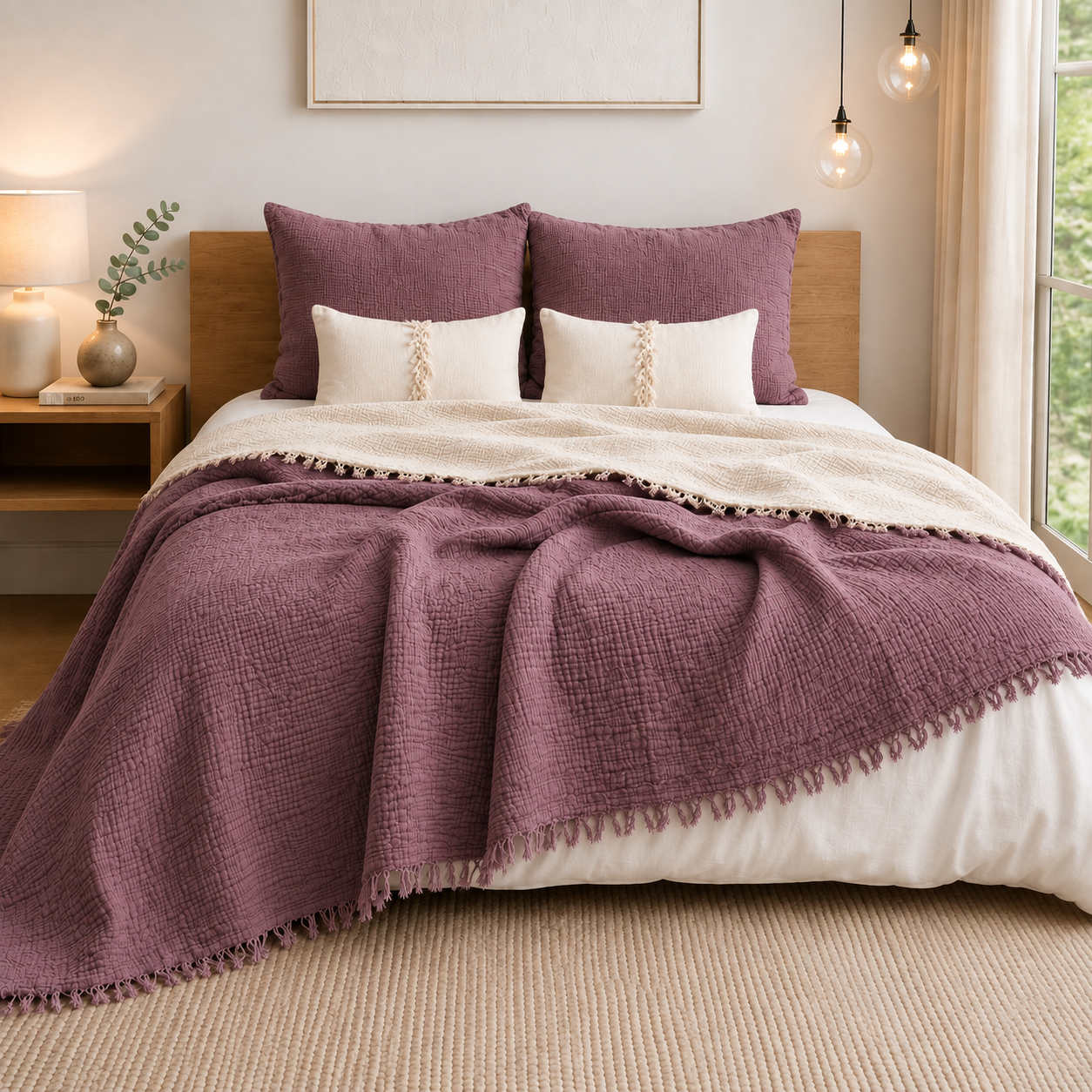 Musselindecke aus türkischer Bio-Baumwolle – Mauve – Ansicht 4