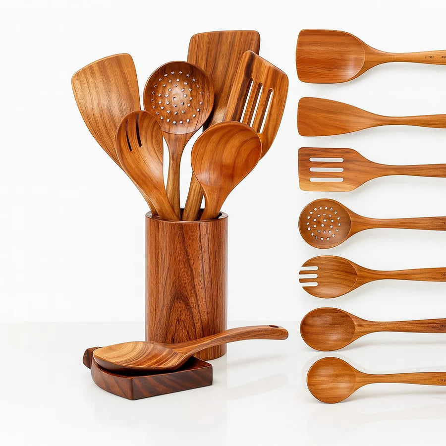 Teakholz Küchenutensilien-Set – 8-teilig