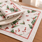 Platzsets mit Servietten für Weihnachten aus bedrucktem Leinen – Beerenreigen