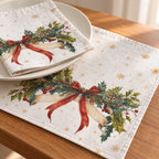 Platzsets mit Servietten für Weihnachten aus bedrucktem Leinen – Schleifenzauber