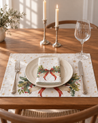 Platzsets mit Servietten für Weihnachten aus bedrucktem Leinen – Schleifenzauber