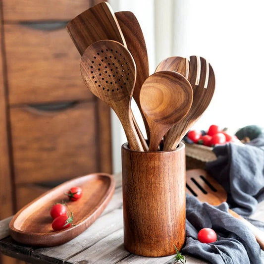 Set di utensili da cucina in legno di teak – 8 pezzi