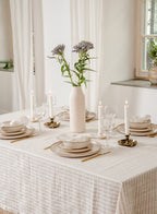 Beige gestreiftes Leinen – Nahaufnahme