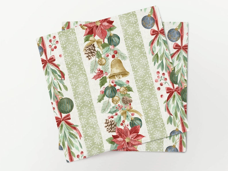 Servietten für Weihnachten aus bedrucktem Leinen – Festliche Girlanden