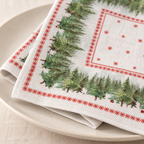 Servietten für Weihnachten aus bedrucktem Leinen – Tannen & Sterne