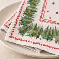 Servietten für Weihnachten aus bedrucktem Leinen – Tannen & Sterne