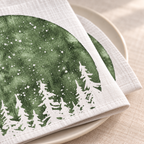 Servietten für Weihnachten aus bedrucktem Leinen – Tannensilhouetten