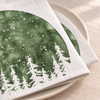 Servietten für Weihnachten aus bedrucktem Leinen – Tannensilhouetten