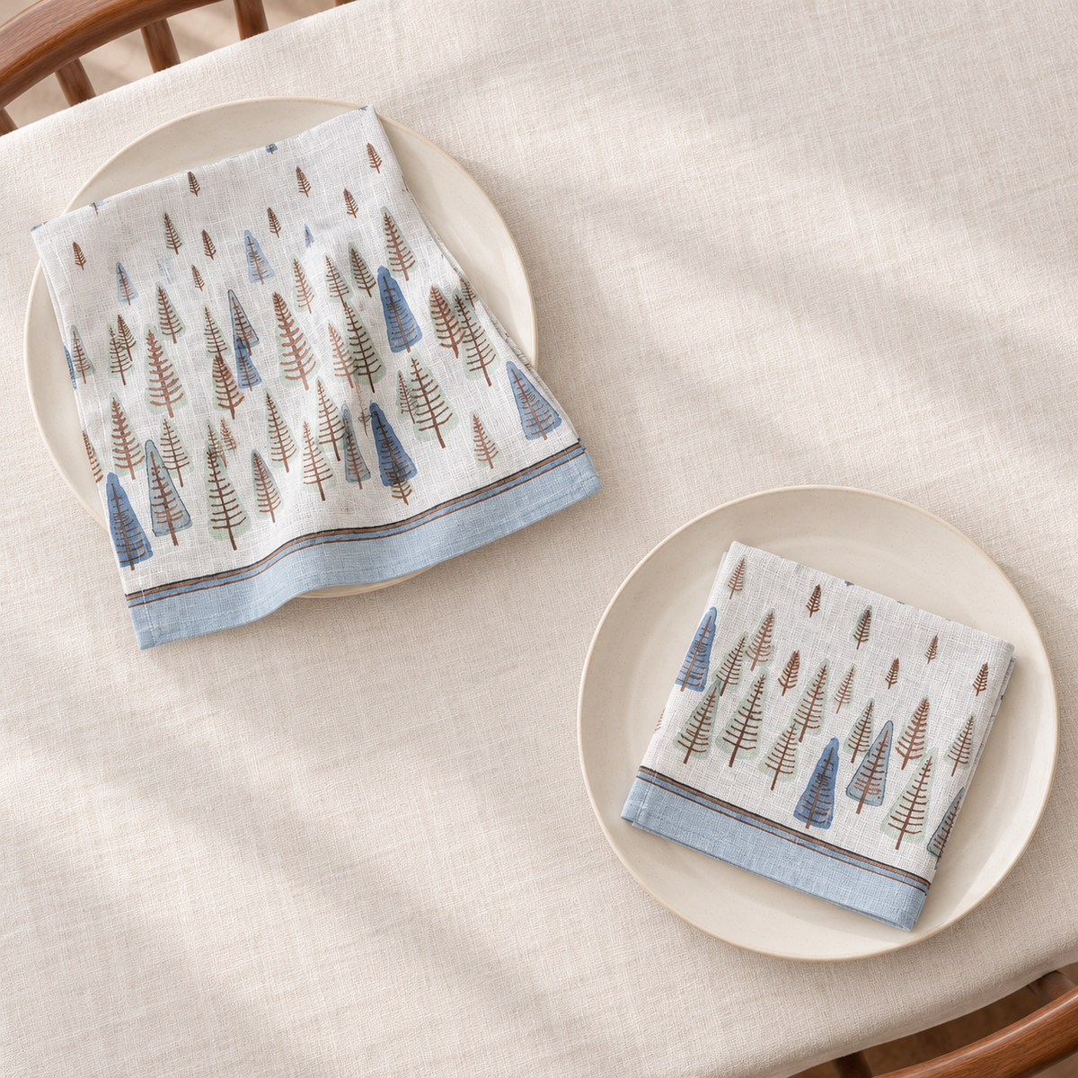 Servietten für Weihnachten aus bedrucktem Leinen – Winteraquarell