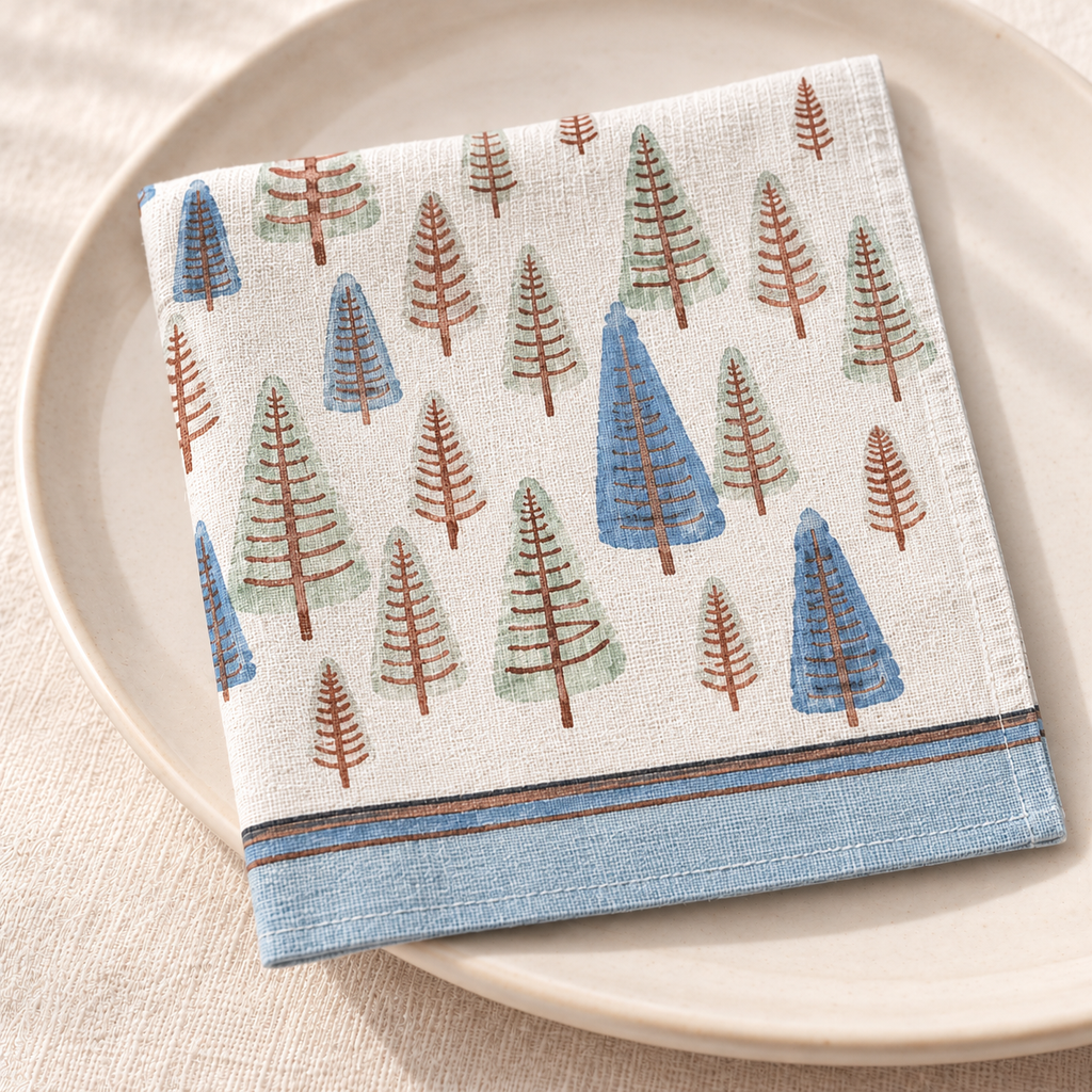 Servietten für Weihnachten aus bedrucktem Leinen – Winteraquarell