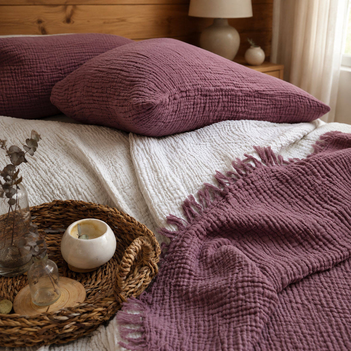 Tagesdecke aus türkischer Bio-Baumwolle – Mauve – Ansicht 4