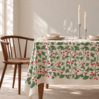 Tischdecke für Weihnachten aus bedrucktem Leinen – Beerenzweige