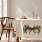 Tischdecke für Weihnachten aus bedrucktem Leinen – Schleifenzauber