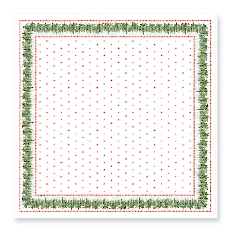 Tischdecke für Weihnachten aus bedrucktem Leinen – Tannen & Sterne