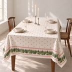 Tischdecke für Weihnachten aus bedrucktem Leinen – Tannen & Sterne