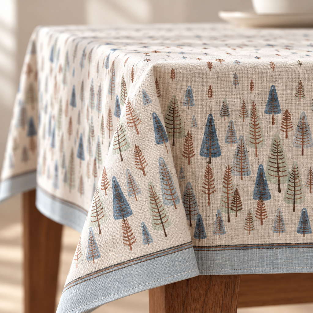 Tischdecke für Weihnachten aus bedrucktem Leinen – Winteraquarell