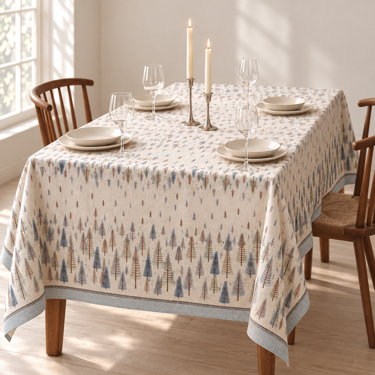 Tischdecke für Weihnachten aus bedrucktem Leinen – Winteraquarell