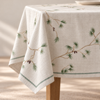 Tischdecke für Weihnachten aus bedrucktem Leinen – Zapfen & Zweige