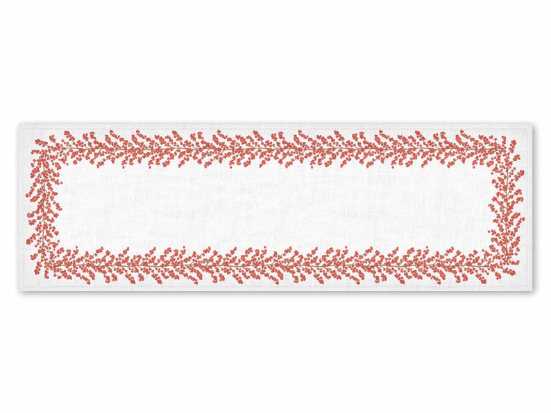 Tischläufer für Weihnachten aus bedrucktem Leinen – Rubinranken
